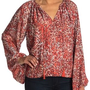 RAMY BROOKKade Patterned Split Neck Blouse In Persimmon